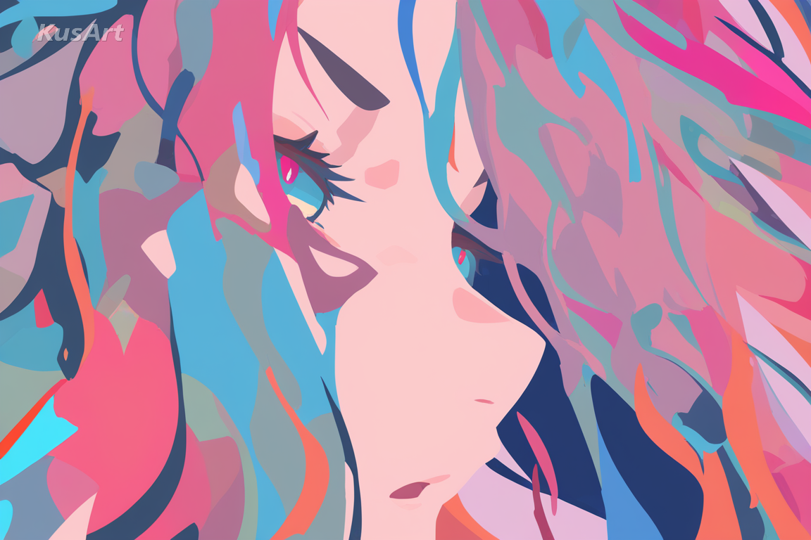 1girl, flat design style, bold flat color palette, saturated color blocks, minimalist illustration, vector art, high quality, masterpiece
