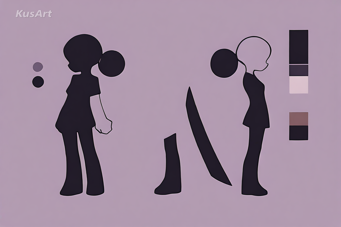 1girl, profile art, flat minimalist art, branding style character, clean flat design, bold silhouette, high quality, masterpiece