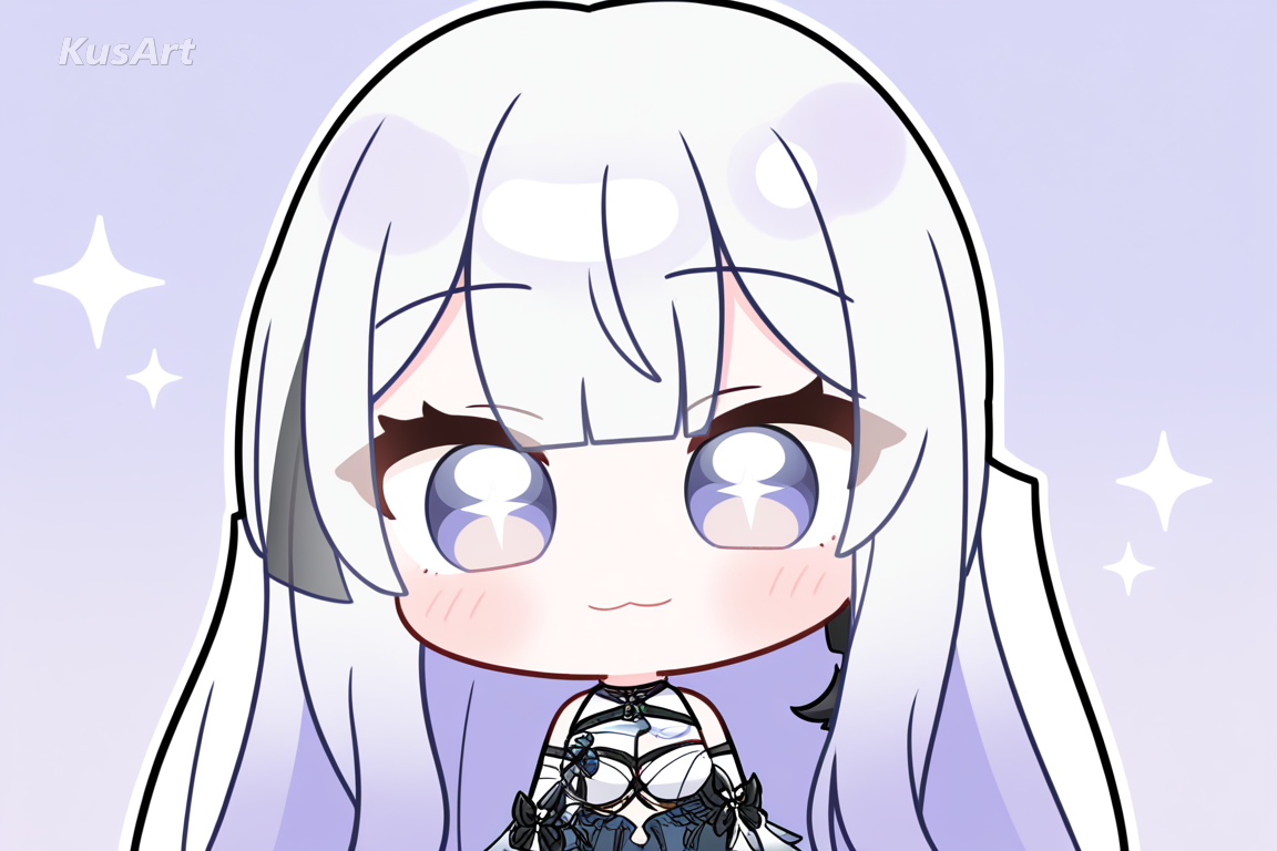 chibi character, glossy hair with shine highlights, reflective hair sheen, kawaii chibi art, sparkling gloss, high quality, masterpiece