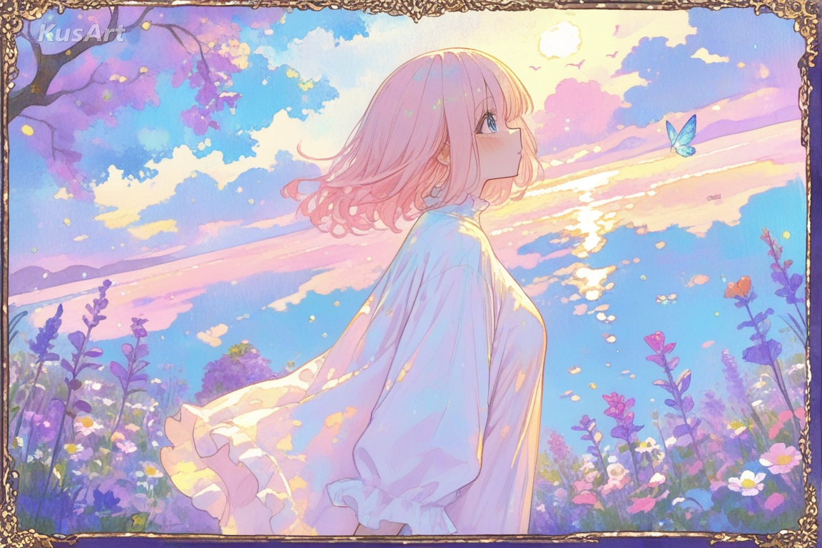 1girl, storybook illustration, pastel fantasy art, whimsical scene, soft color palette, dreamy detail, high quality, masterpiece