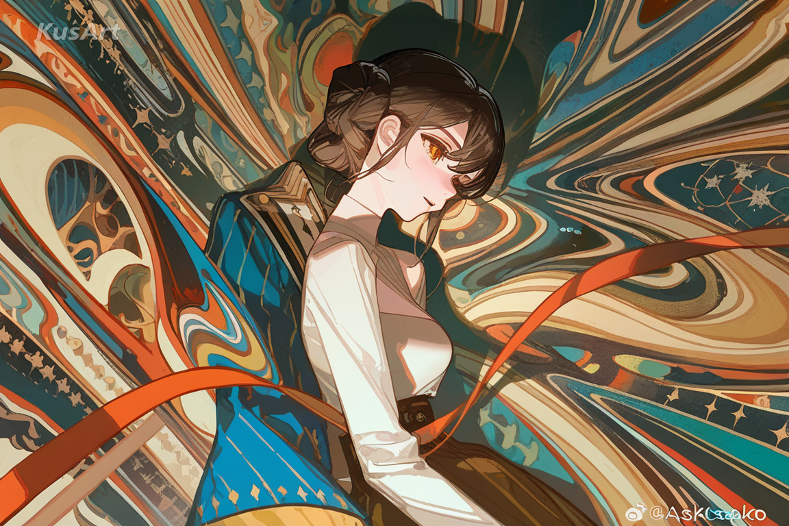 1girl, refined pop style, balanced bold color palette, colorful art, pop art style, elegant composition, high quality, masterpiece