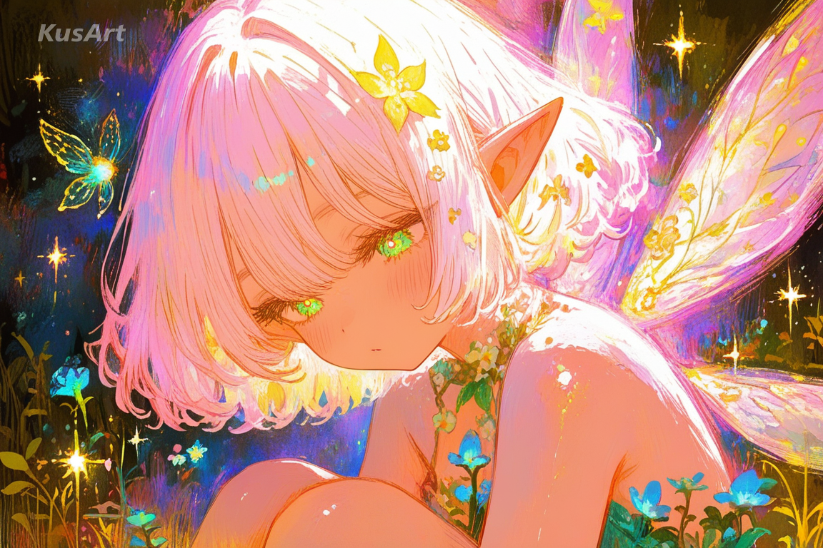 1girl, fairy character, pastel fantasy art, delicate wings, floral detail, soft glowing light, fairy art, high quality, masterpiece