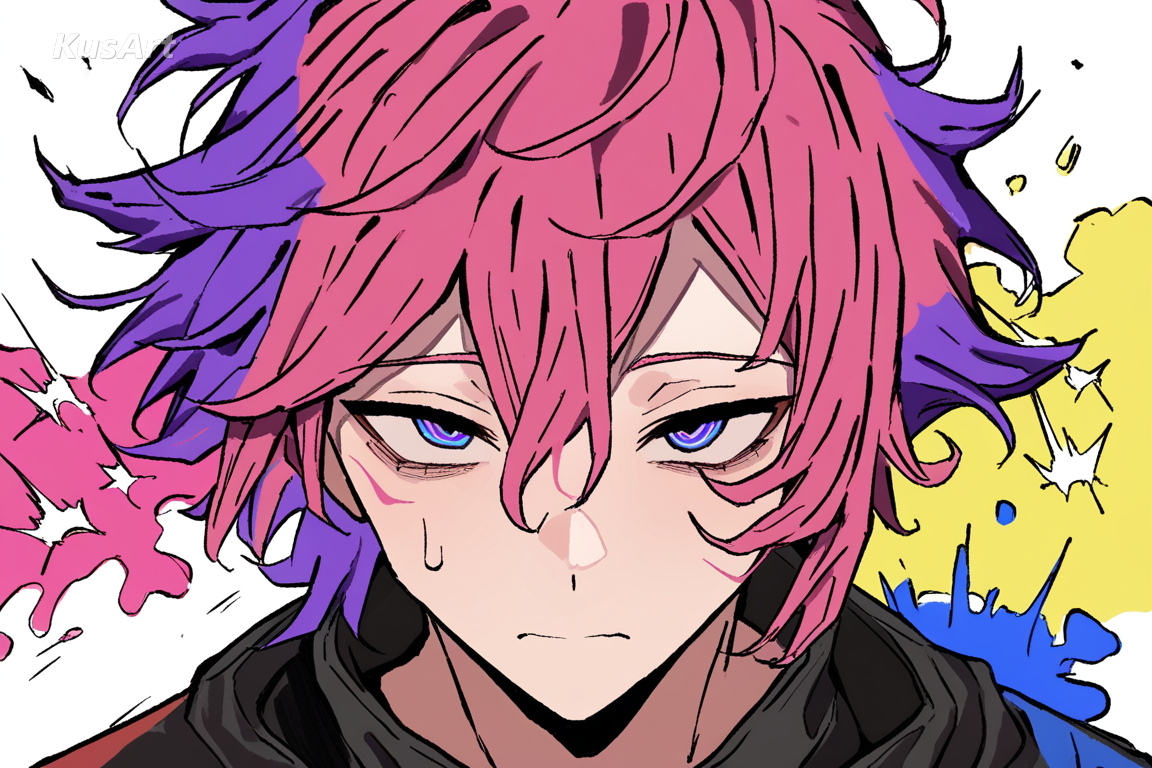 1boy, vibrant spicy pop style, saturated bright colors, bold color palette, pop art energy, dynamic anime portrait, high quality, masterpiece