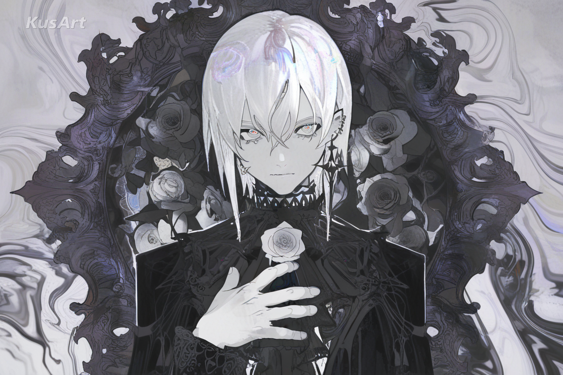 1boy, dark elegance style, gothic original character, ornate jewelry, dark romantic aesthetic, high quality, masterpiece