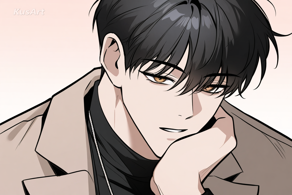1boy, romance drama webtoon lead, charismatic expression, manhwa style, elegant fashionable design, high quality, masterpiece
