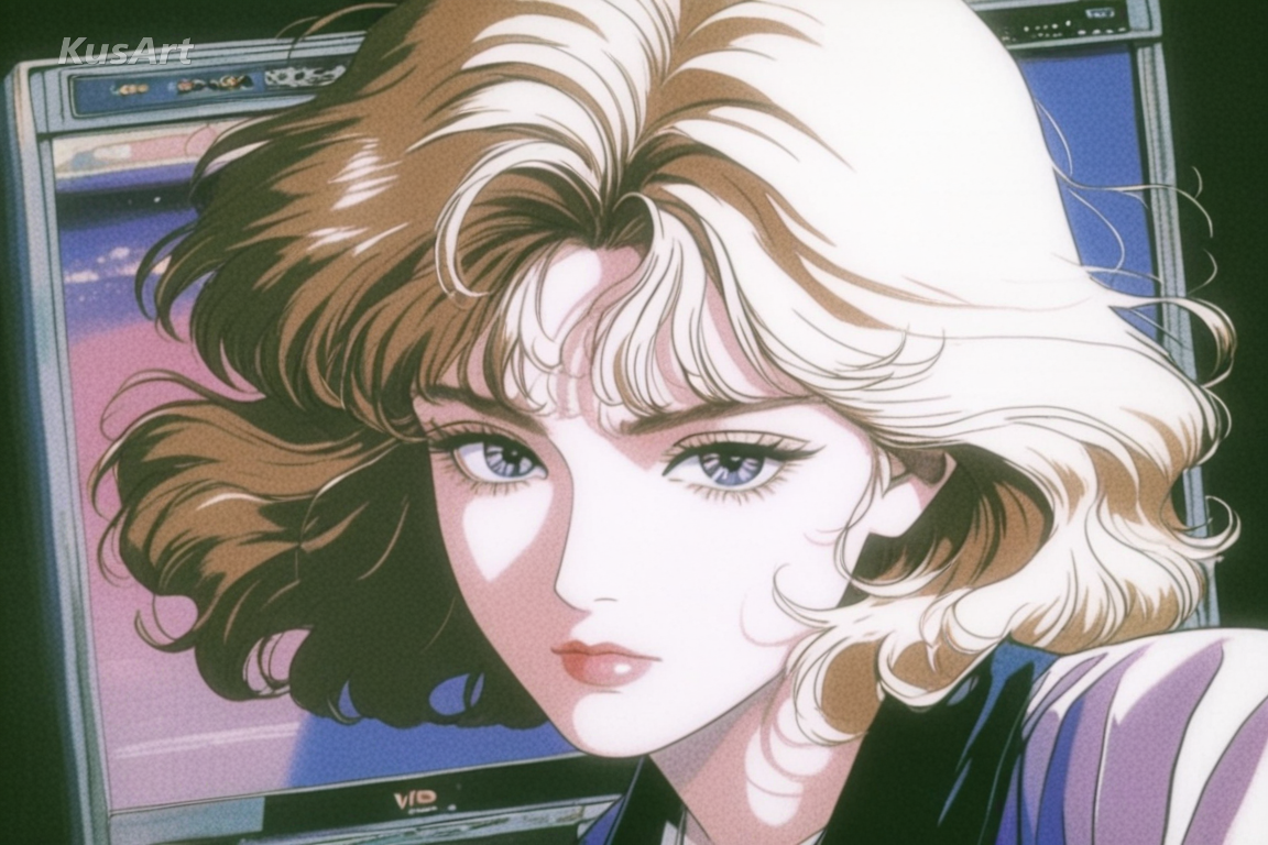 1girl, retro anime cover art, 90s aesthetic, dramatic pose, rich color palette, VHS box art style, high quality, masterpiece