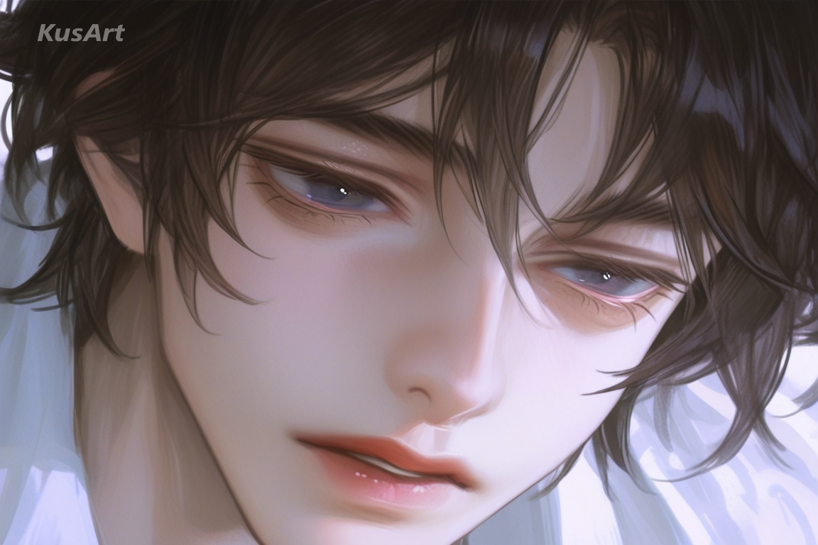 1boy, realistic proportions, anatomically accurate male face, semi-realistic anime style, defined jawline, natural brow, upper body portrait, soft lighting, detailed, high quality