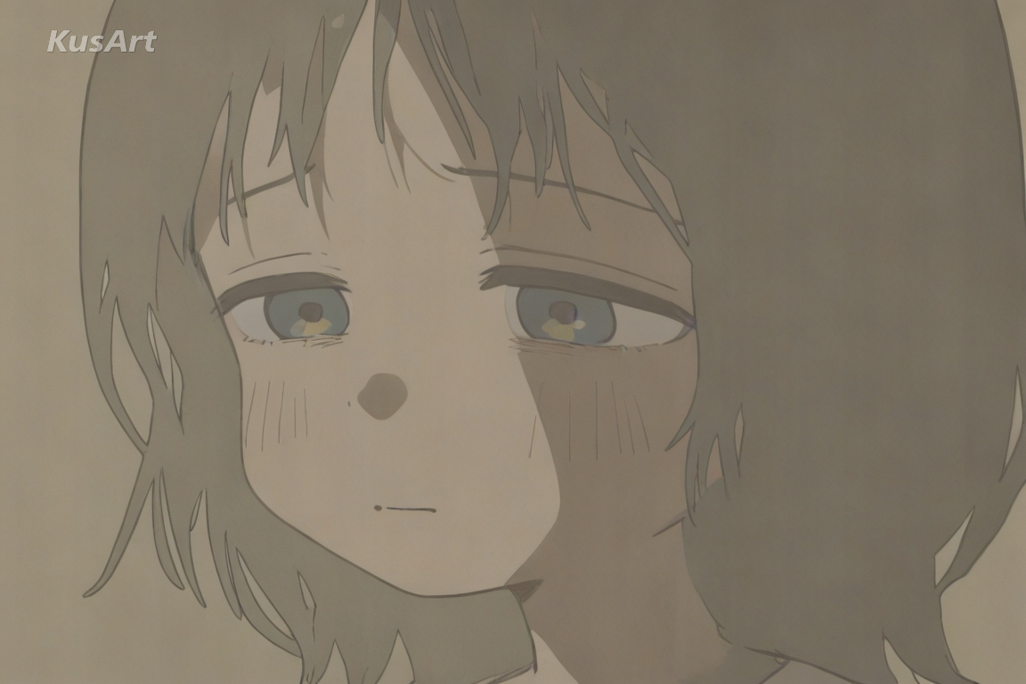 1girl, melancholic realism, understated loose linework, sketch-like edges, sad drawing, soft shading, emotional portrait, high quality, masterpiece