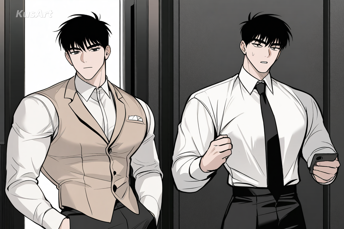 1boy, slim toned build, athletic elegant proportions, manhwa style character, fashionable outfit, high quality, masterpiece