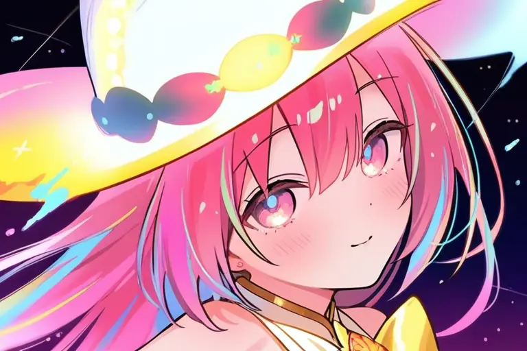 1girl, colorful magical girl outfit, luminous warm palette, glossy smooth style, pearlescent highlights, soft saturated colors, warm glow, dreamy anime illustration