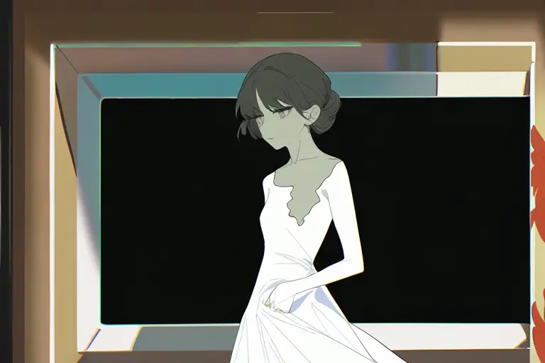 1girl, flowing dress, organic form rendering, muted painterly fusion, tonal shading, no hard outlines, sculptural quality, warm cool contrast, fine art anime