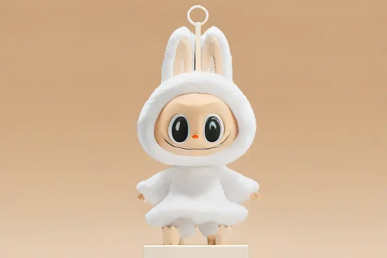 1girl, labubu style, vinyl surface quality, matte finish, designer toy material, subtle texture, resin-like surface, collectible figure quality, toy material rendering