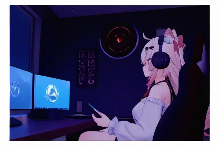 1girl, virtual world setting, VRChat style, fantastical VR environment, digital landscape, cozy anime room, virtual atmosphere, VR world background, anime VR scene