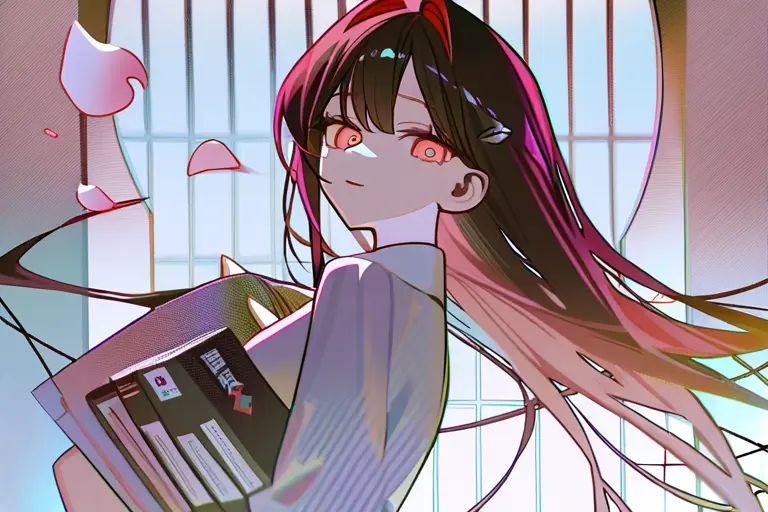 1girl, light novel cover illustration, elegant pose, polished render style, beautiful background with cherry blossoms, dramatic lighting, premium quality anime art, book cover composition