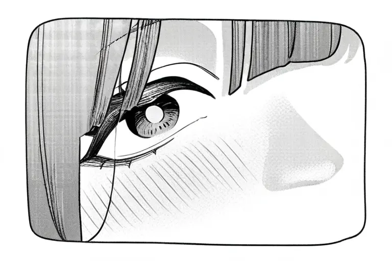 1girl, close-up face, screentone shading patterns, monochrome manga, dot pattern shadows, multiple tone densities, subtle blush tone, deep shadow screentone, authentic manga