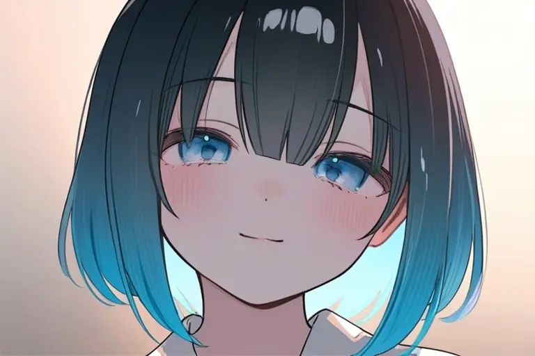 1girl, portrait, soft smile, glossy smooth style, luminous skin, gentle gradient background, avatar composition, warm lighting, high quality anime avatar