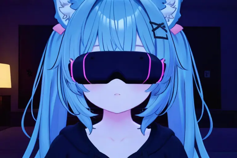 1girl, strong rim lighting, VRChat style, edge glow effect, character-background separation, VR world lighting, neon rim light, 3D anime lighting, virtual reality