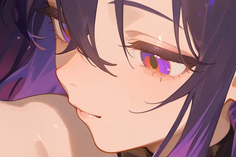 1girl, close-up, subtle purple in dark shadows, hidden tone iridescent anime, unexpected shadow colors, hidden teal undertones, warm gold shadows, sophisticated depth, mysterious anime