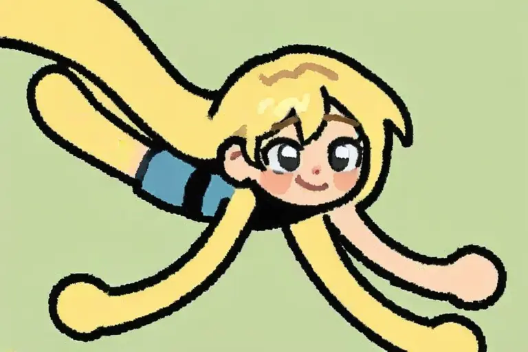 1girl, exaggerated cartoon proportions, rough outline cartoon, stretchy limbs, expressive body language, cartoon face, dynamic proportions, playful character design, fun cartoon
