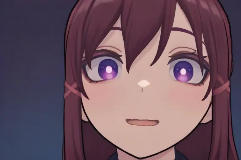 1girl, warm expression, subtle dark atmosphere, MiSide style, dual-tone mood, cute with undertone, atmospheric tension, emotional depth, mysterious cute anime