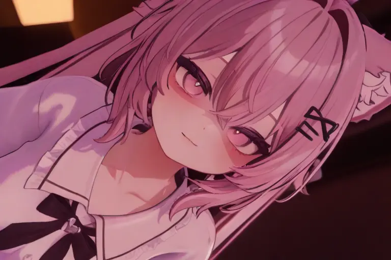 1girl, 3D-anime hybrid look, VRChat style, ambient occlusion shading, dimensional depth, anime design with 3D lighting, cel-shaded 3D quality, VR character rendering