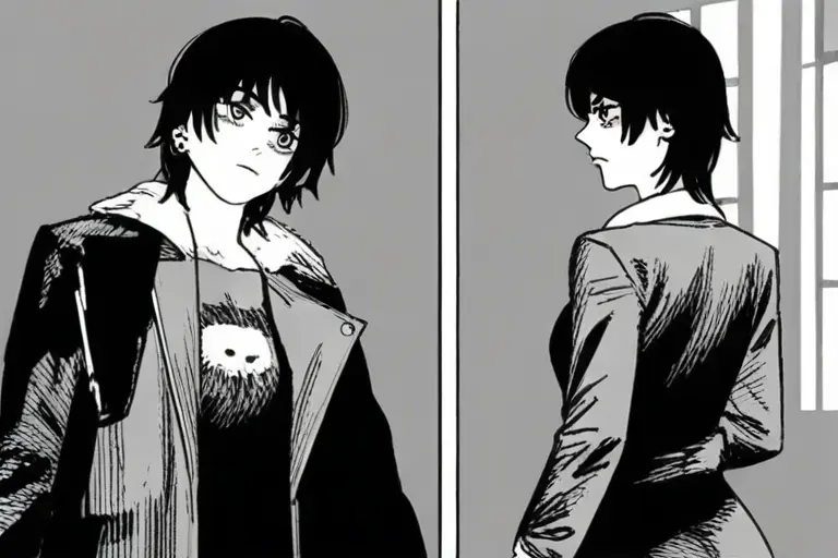 1girl, raw fan art style, chainsaw man manga, alternative aesthetic, emotional energy, edgy character art, unconventional fan tribute, gritty anime fan art
