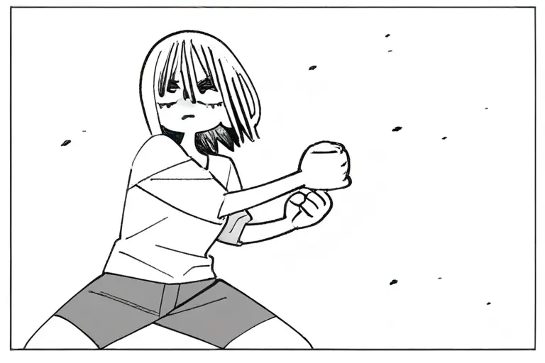 1girl, dynamic pose, bold ink strokes, monochrome manga, thick to thin line variation, energetic linework, visual hierarchy, professional manga drawing