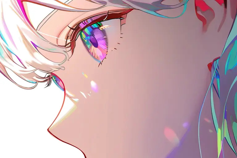 1girl, portrait, prismatic light anime, avatar composition, iridescent highlights, holographic quality, eye-catching profile art, rainbow shimmer, premium anime avatar