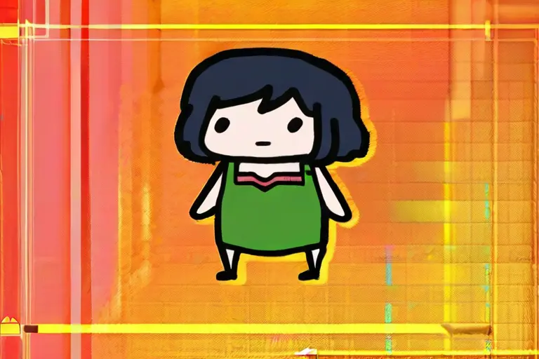 1girl, chibi fan art, recognizable outfit, chibi dot eyes style, cute character tribute, adorable version, simplified but recognizable, cute anime fan art