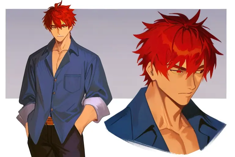 1boy, original character design, casual outfit, male focus, character sheet quality, consistent design, detailed features, professional male OC, anime character design