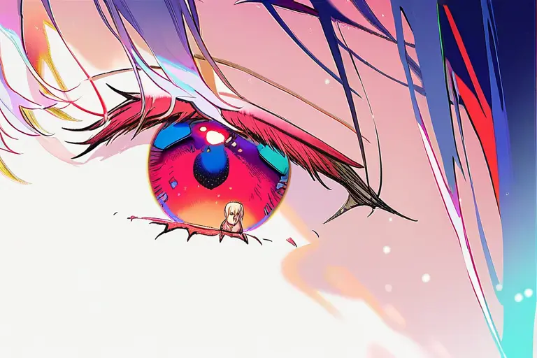 1girl, chromatic aberration effect, prismatic light anime, color fringing at edges, red blue channel shift, crystal lens effect, surreal atmosphere, spectral anime