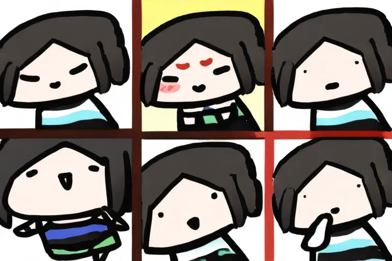 1girl, chibi face close-up, dot eyes, various expressions, chibi dot eyes style, simple round eyes, expressive eyebrows, cute blush marks, emotional range, adorable anime