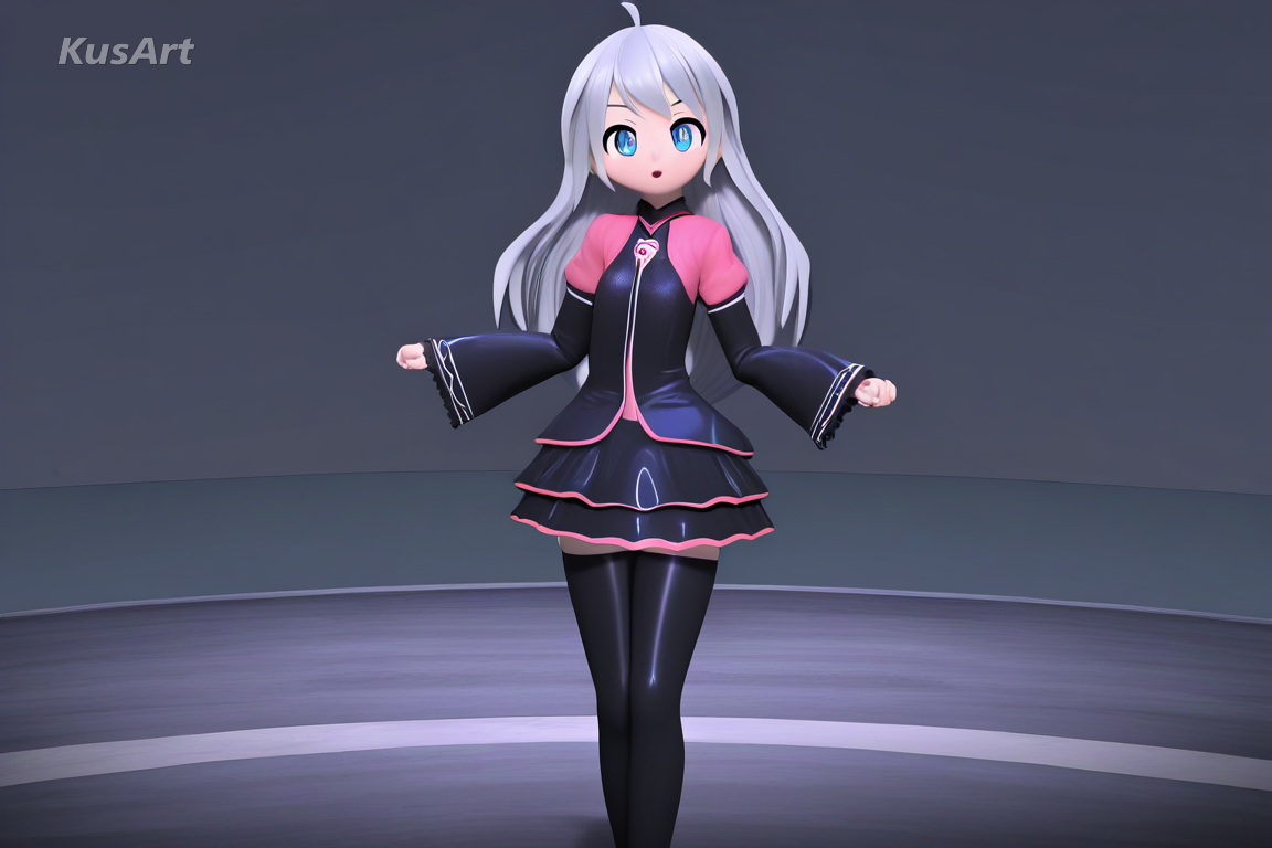character, clothing with real volume, tube sleeves, cone skirt, geometry based folds, 3D toon render, high quality, masterpiece