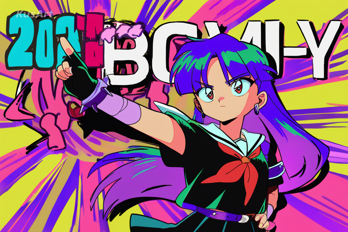 1boy, fake OVA cover art, dramatic hero pose, starburst background, saturated palette, retro anime poster, high quality, masterpiece