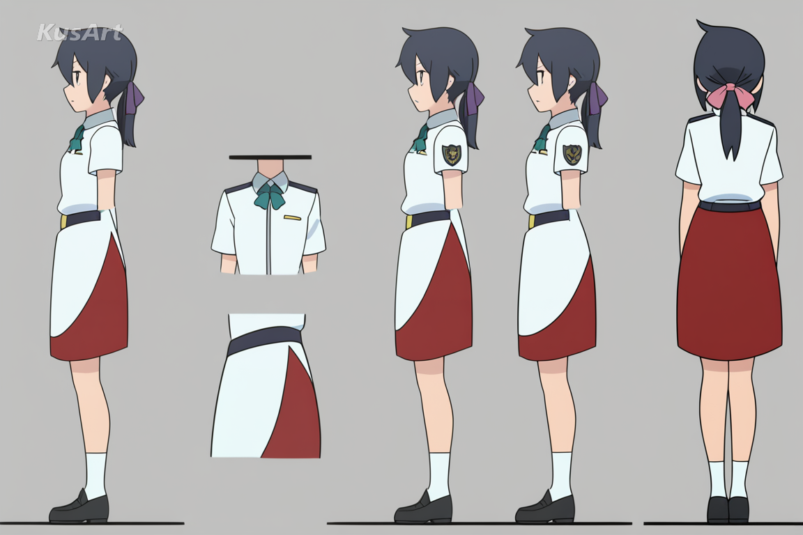 flat cel fills, single consistent shadow tone, uniform line weight, reproducible colour, character sheet, high quality, masterpiece