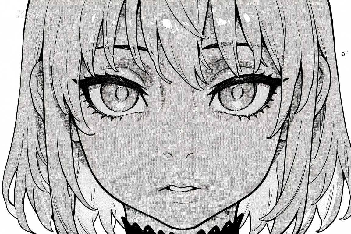 1girl, black and white portrait, high contrast value, strong contour, screentone shading, manga art, high quality, masterpiece