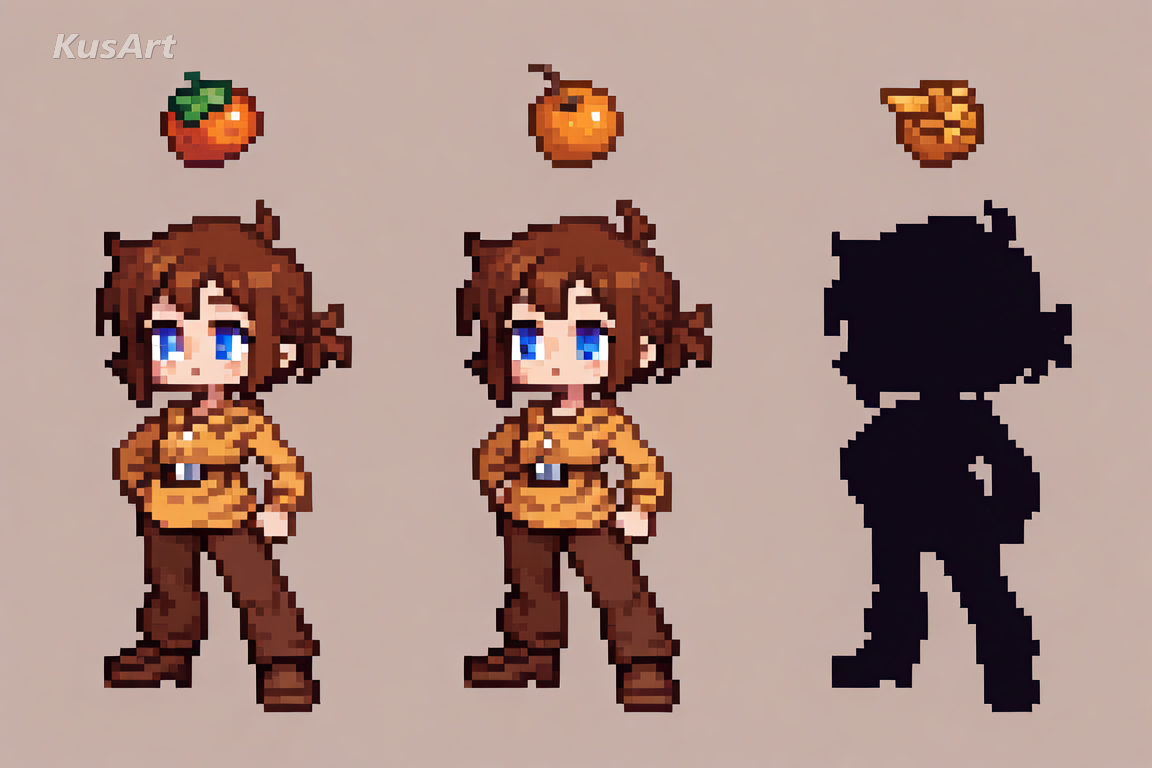 1girl pixel art character portrait in full colour, tiny face, eyes as pixel clusters, single dash mouth, strong silhouette, retro game character, clothed, high quality