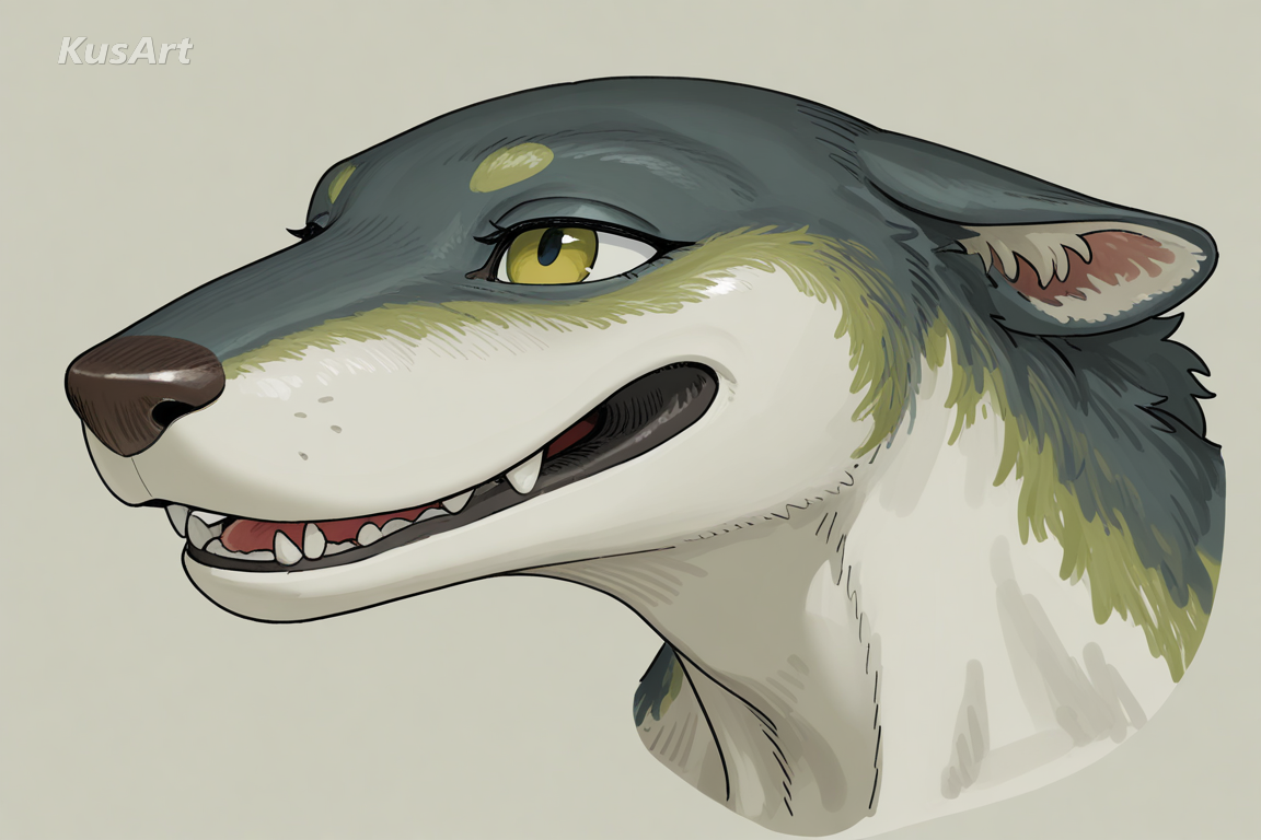 anthro character head portrait in full colour, animal snout structure, defined nose bridge and stop, mouth line to jaw hinge, species accurate, painted rendering, high quality, masterpiece