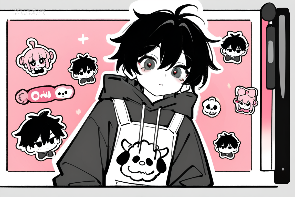 social banner art in colour, streetwear character, punchy limited palette, sticker layer, flat backdrop, high quality