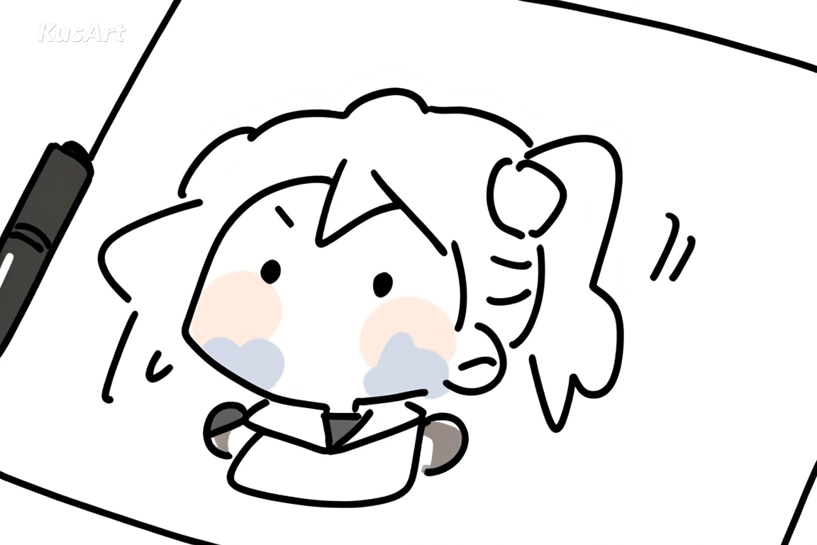 doodle in colour, pale patchy colour washes, off register from lineart, marker on paper look, white background, high quality