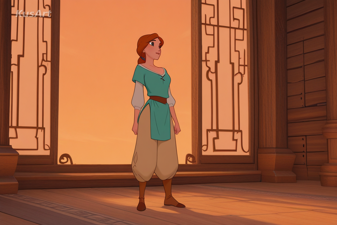 1girl 3d animated film character, fully clothed, wearing a complete outfit, modest clothing, covered shoulders and chest, layered tunic and trousers, big screen animation lighting, subsurface skin, cinematic, high quality, masterpiece