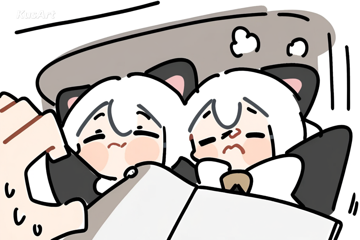 two friends sharing snacks, tiny chibi versions commenting in the corner, notebook doodle art, wobbly pencil lines, pale patchy marker washes, small hearts and sweat drops in the margin, fully clothed, face and head fully visible, beautiful, appealing, well composed, high quality, masterpiece